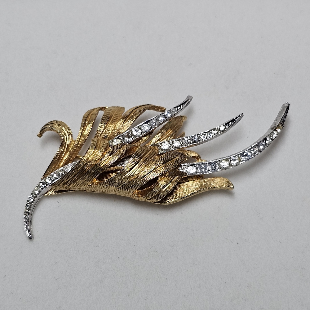 Vintage Gold and Silver Brooch with Crystals